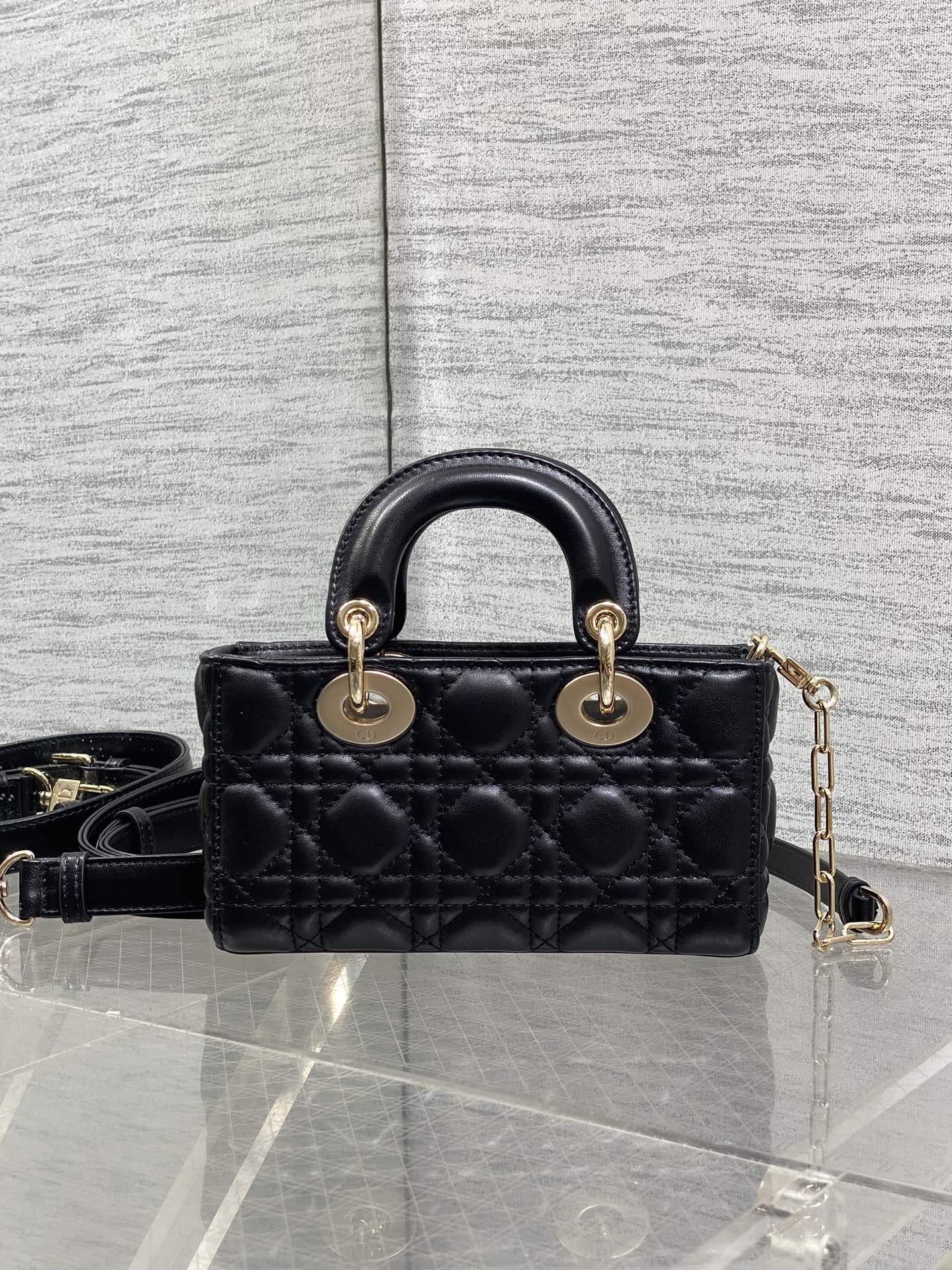 DIOR 25S MICRO LADY D-JOY 19 IN BLACK CALFSKIN GOLD HARDWRE