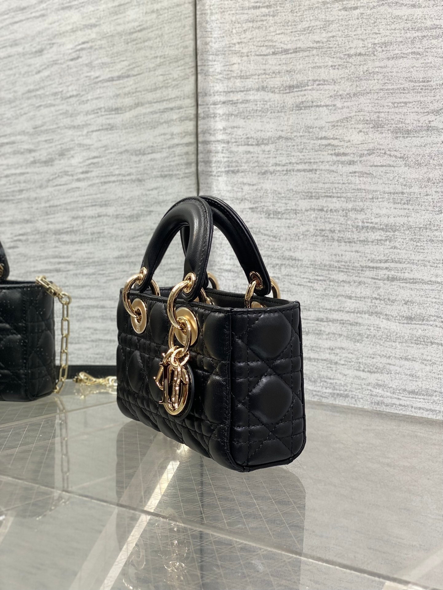 DIOR 25S MICRO LADY D-JOY 19 IN BLACK CALFSKIN GOLD HARDWRE
