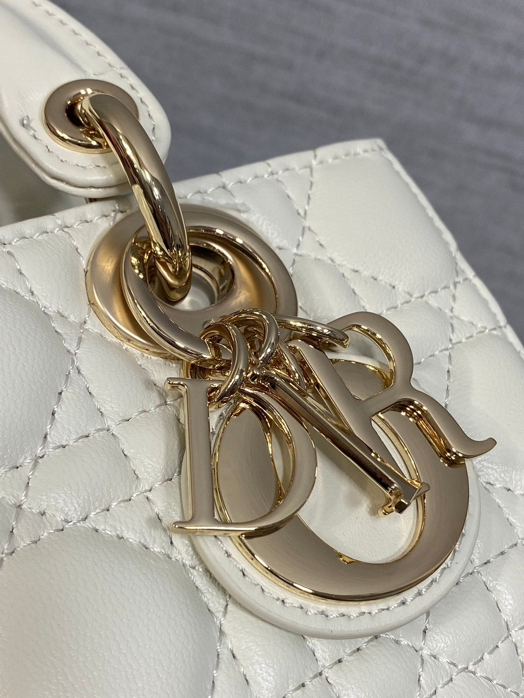 DIOR 25S MICRO LADY D-JOY 19 IN IVORY CALFSKIN GOLD HARDWRE
