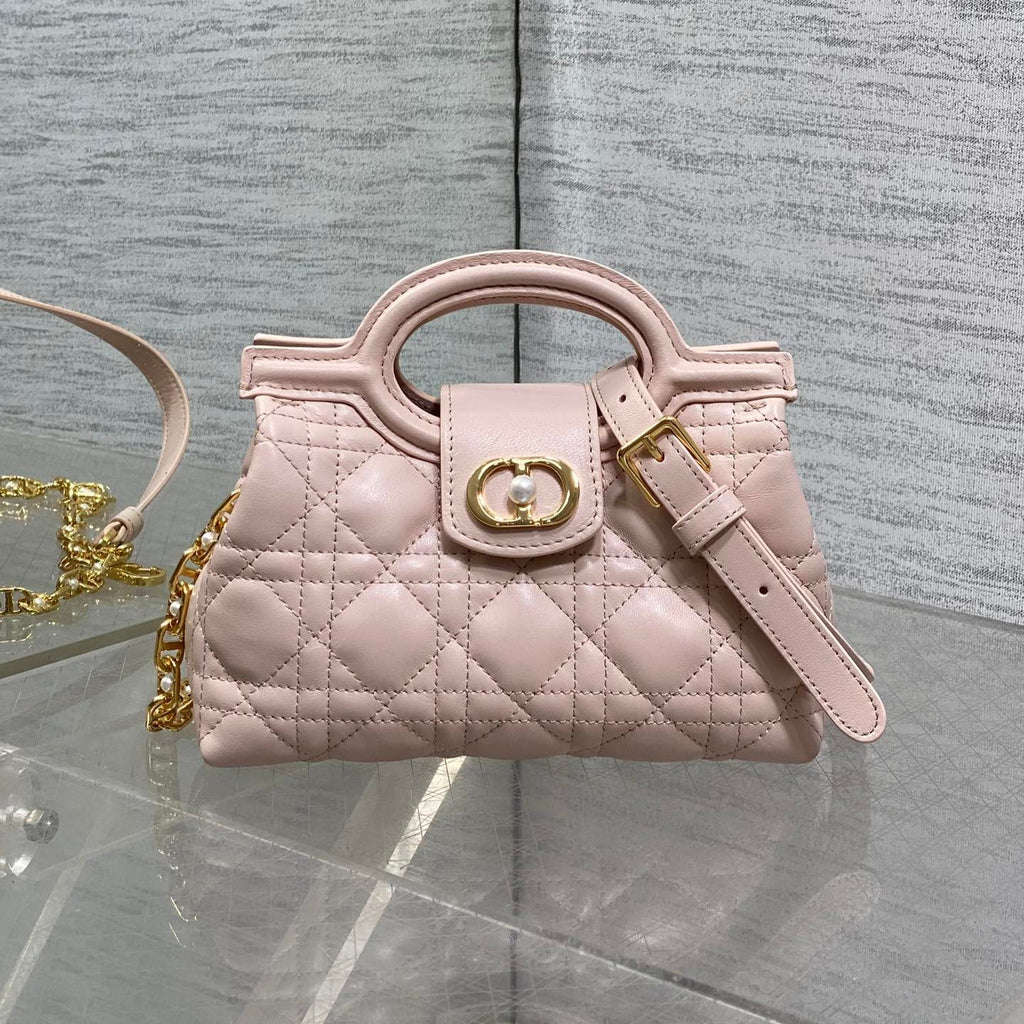 DIOR 25S JOLIE TOP HANDLE MINI BAG 18 IN BABY PINK CALFSKIN GOLD HARDWRE