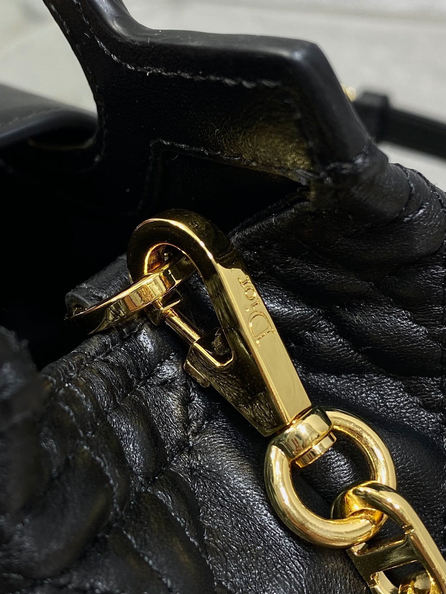 DIOR 25S JOLIE TOP HANDLE MINI BAG 18 IN BLACK CALFSKIN GOLD HARDWRE