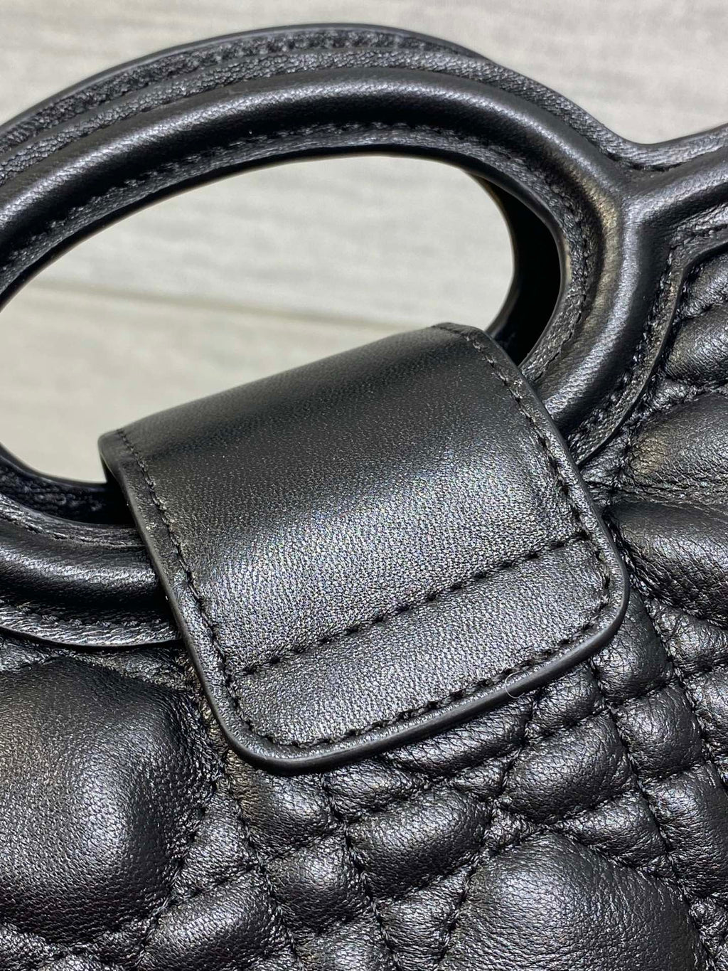 DIOR 25S JOLIE TOP HANDLE MINI BAG 18 IN BLACK CALFSKIN GOLD HARDWARE