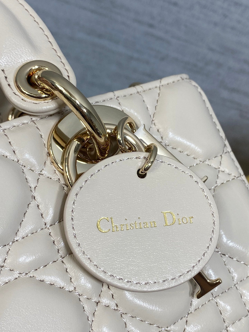 DIOR 25S MICRO LADY D-JOY 19 IN BEIGE CALFSKIN GOLD HARDWARE