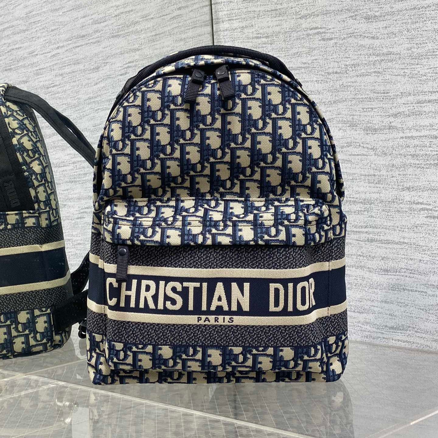 DIOR 25S TRAVEL BACKPACK 31 IN BLUE CANVAS OBLIQUE JACQUARD