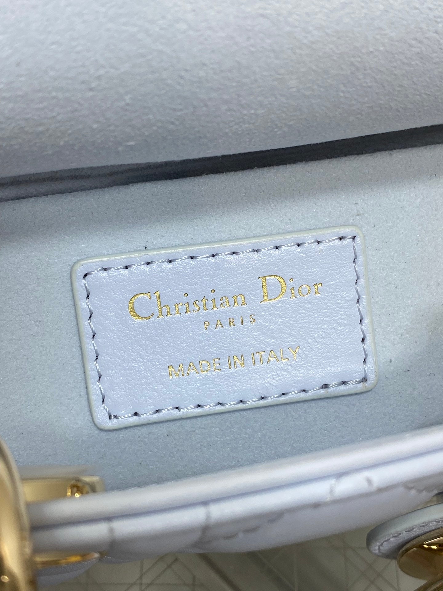 DIOR 25S SMALL LADY D‑JOY BAG 19 IN LIGHT BLUE CANNAGE CALFSKIN GOLD HARDWRE