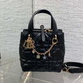 DIOR 25S TOUJOURS VERTICAL TOTE BAG 18 IN BLACK CALFSKIN WITH CHARM BRACELET STRAP