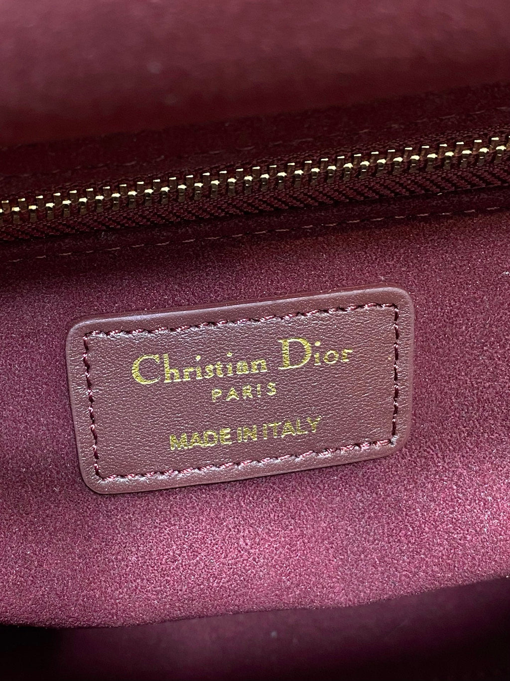 DIOR 25S MEDIUM LADY BAG 24 IN BURGUNDY CALFSKIN GOLD HARDWARE