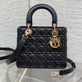 DIOR 25S MEDIUM LADY BAG 24 IN BLACK CALFSKIN GOLD HARDWARE