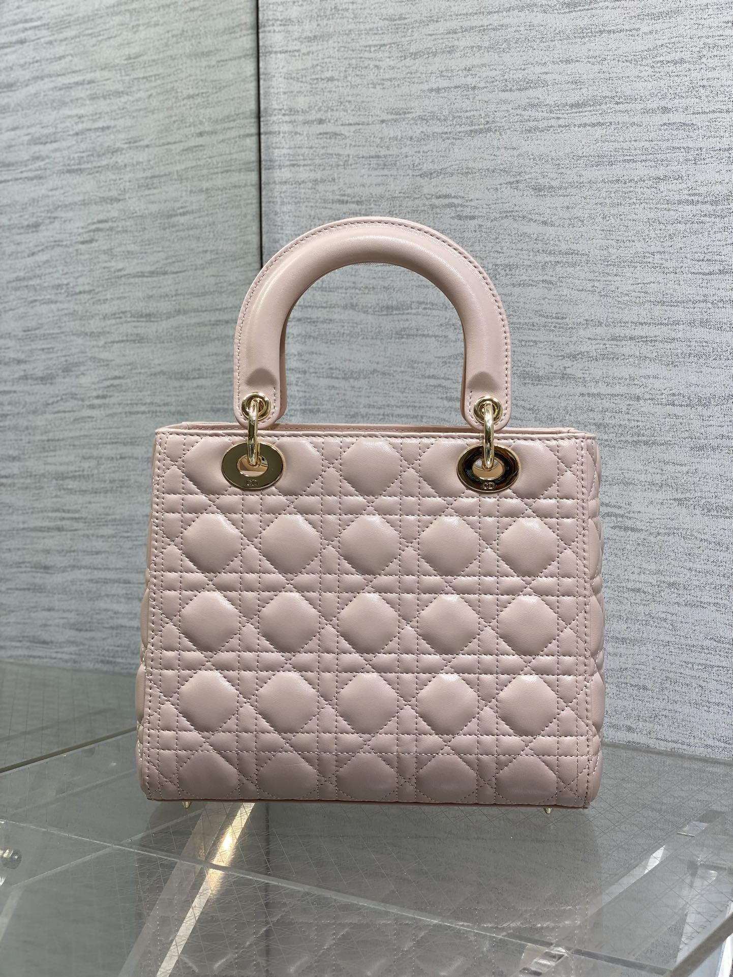 DIOR 25S MEDIUM LADY BAG 24 IN PINK CALFSKIN GOLD HARDWRE