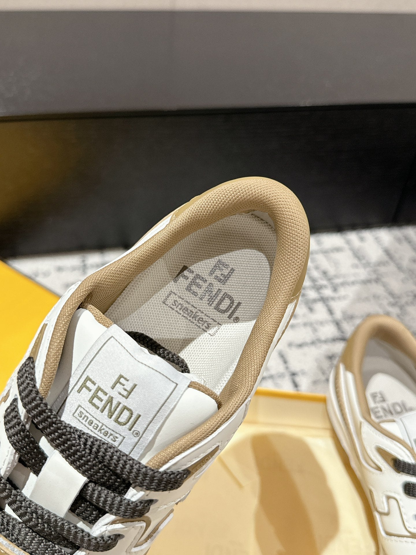 FENDI MATCH LOW-TOPS IN DARK TAN MIX WHITE CALFSKIN