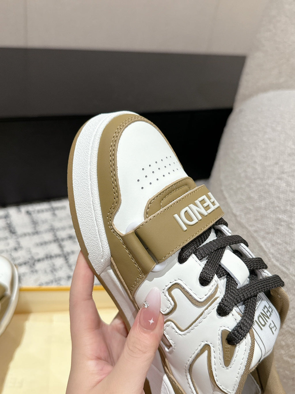 FENDI MATCH LOW-TOPS IN DARK TAN MIX WHITE CALFSKIN