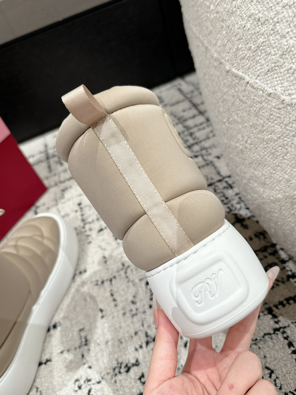 VIV' UP ANKLE BOOTS IN BEIGE TECHNICAL FABRIC FLEECE LINING