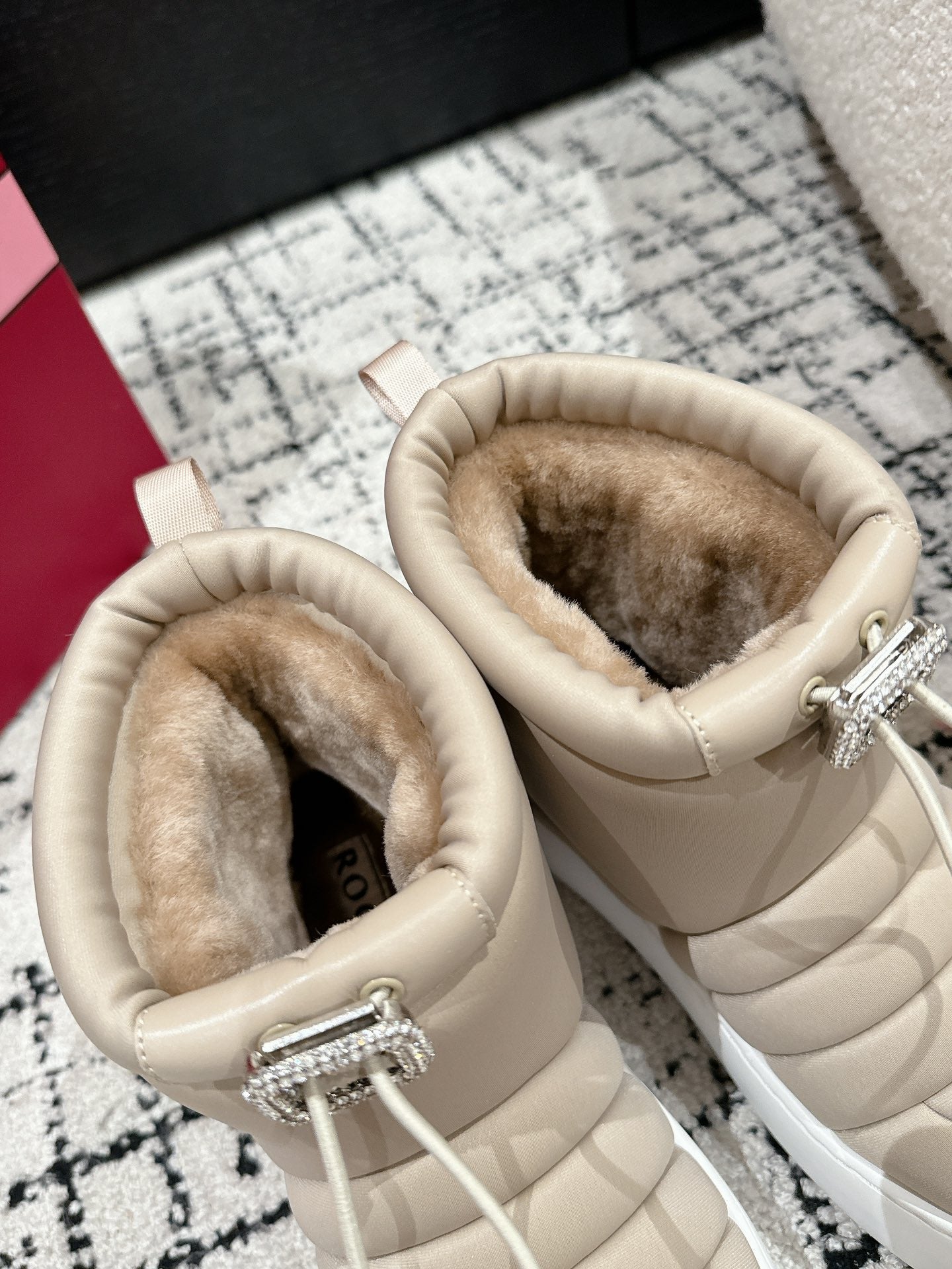 VIV' UP ANKLE BOOTS IN BEIGE TECHNICAL FABRIC FLEECE LINING