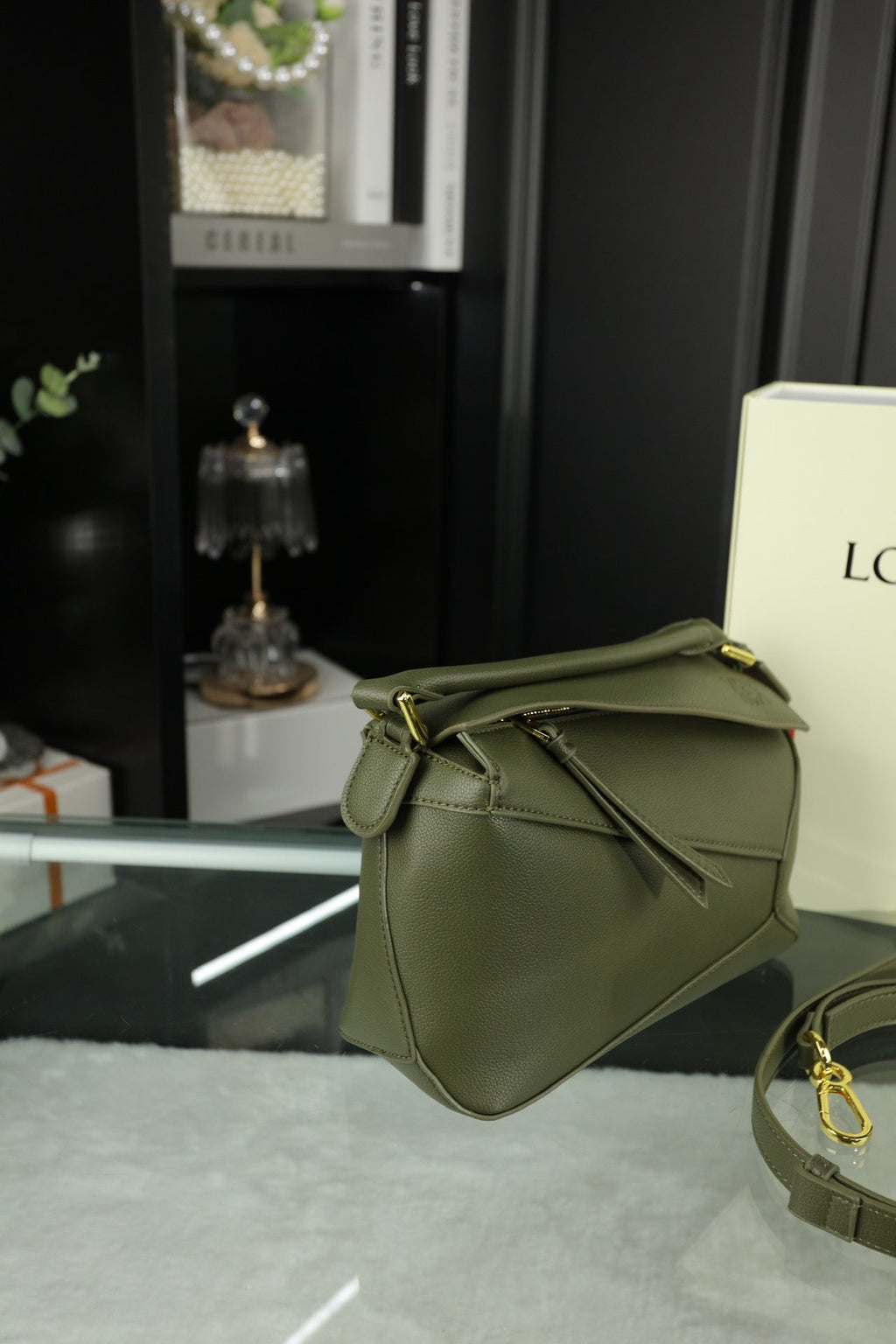LOE MINI PUZZLE 23 BAG IN DARK OLIVE GREEN CALFSKIN - NO FABRIC STRAP