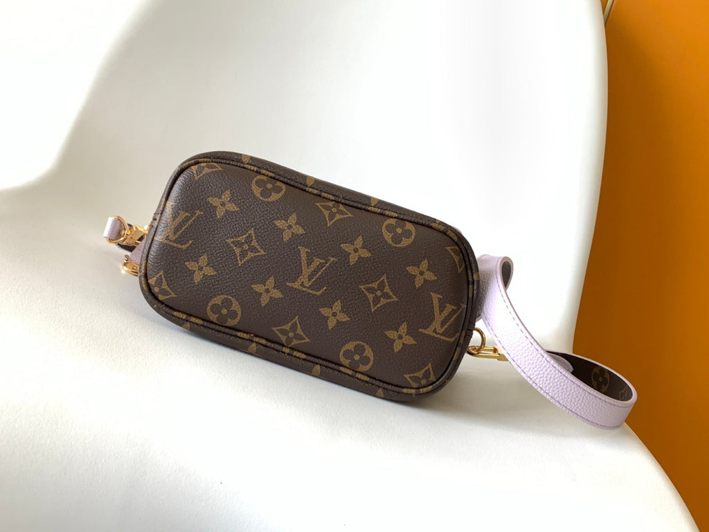 LV 25S NEVERFULL BANDOULIÈRE INSIDE OUT BB 24 IN LIGHT PURPLE AND BROWN CALFSKIN