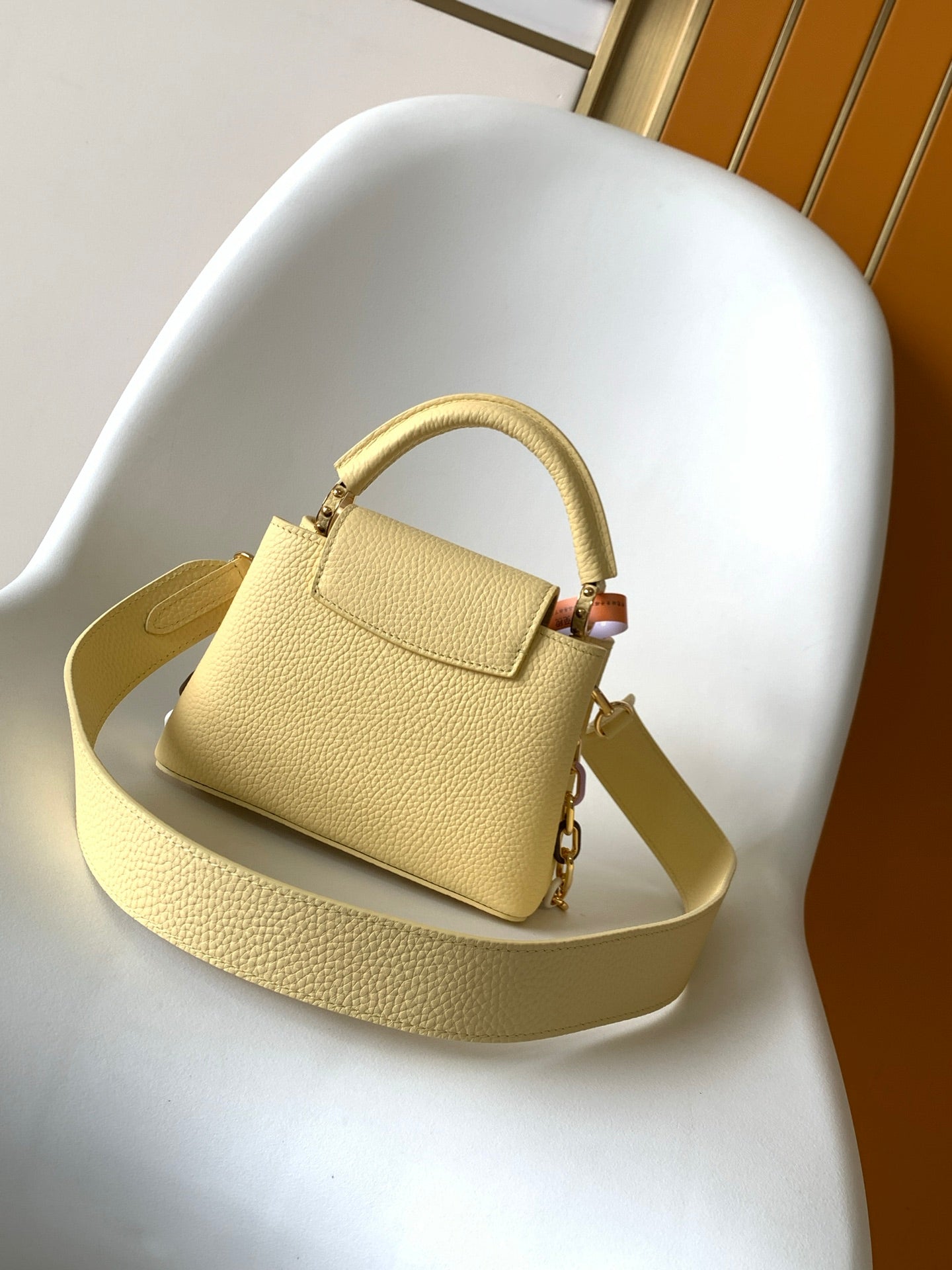 LV 25S CAPUCINES BAG 21 IN YELLOW CALFSKIN GOLD HARDWARE