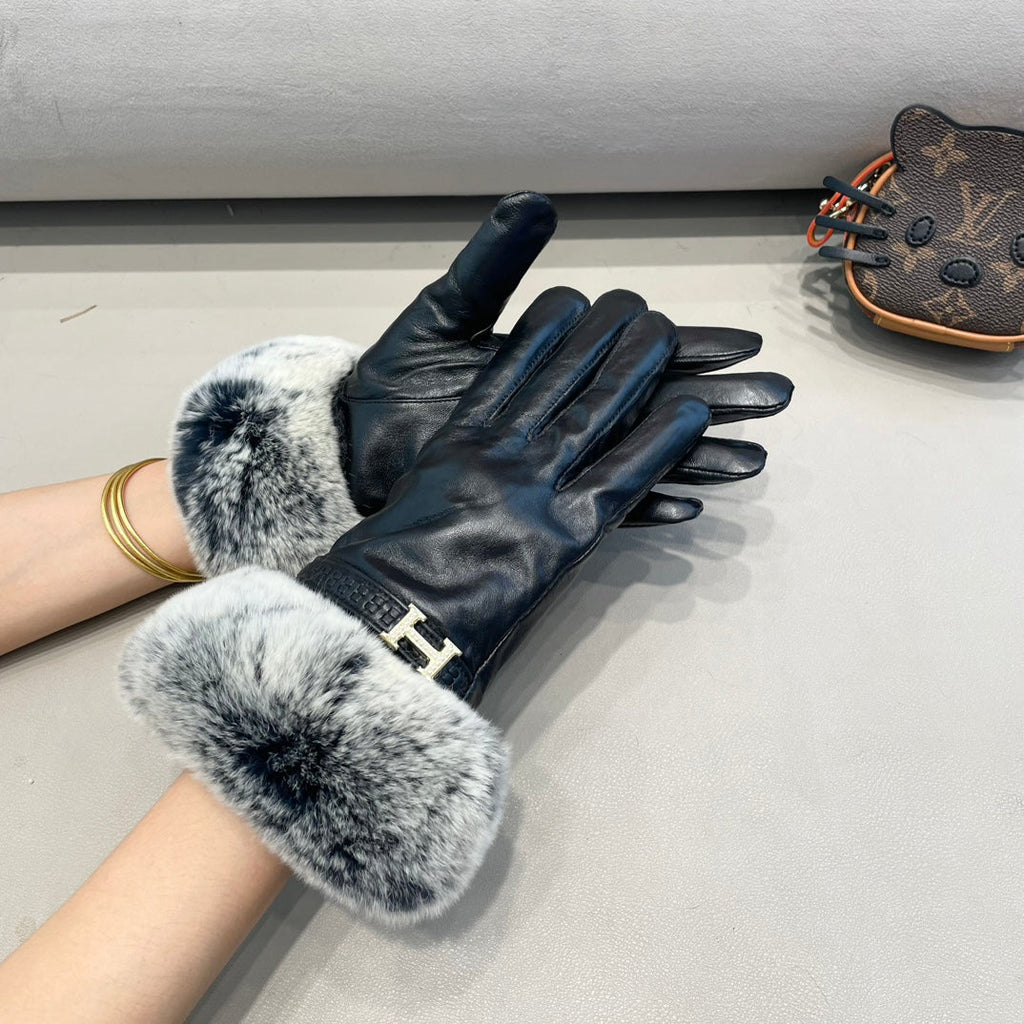 BIG H RABBIT FUR AND LAMBSKIN GLOVES BLACK 353541
