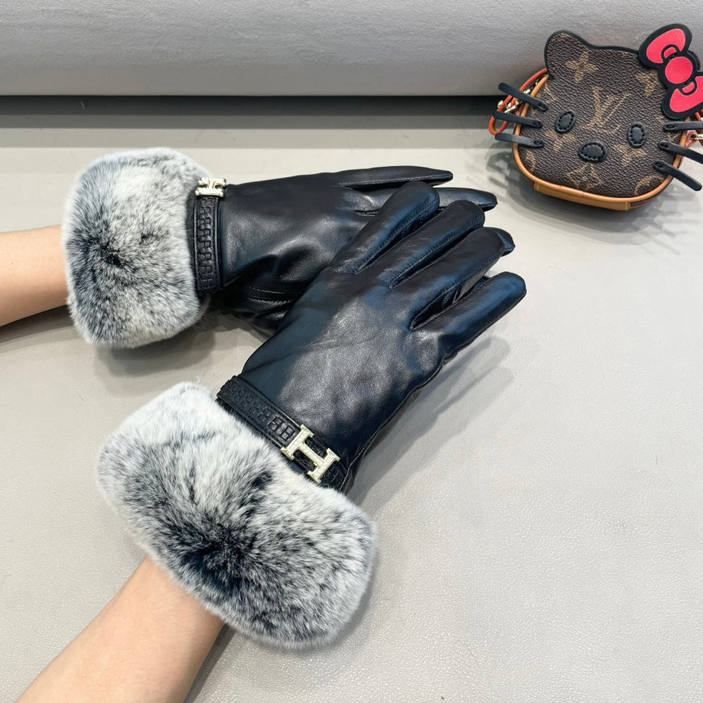 BIG H RABBIT FUR AND LAMBSKIN GLOVES BLACK 353541