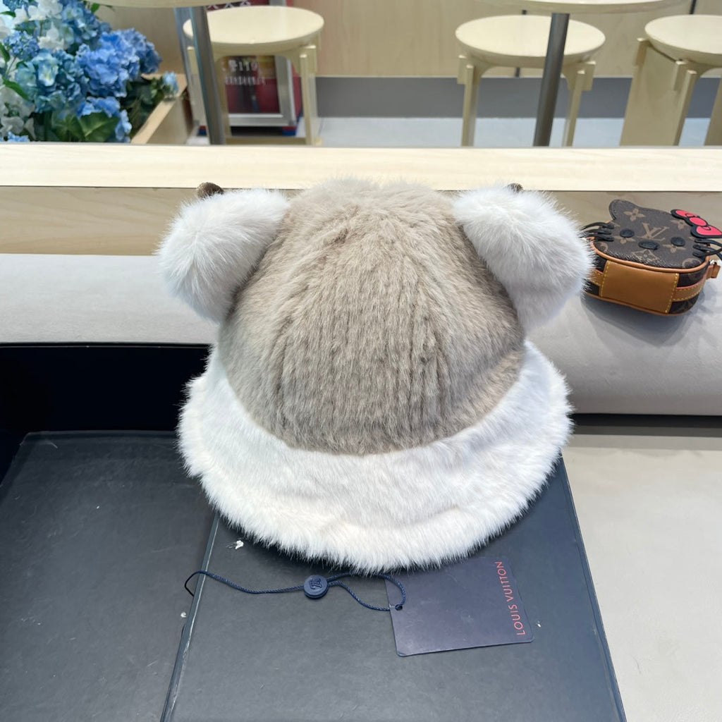 FISHERMAN HAT IN ECRU BEIGE MIX WHITE WOOL AND RABBIT FUR 409758