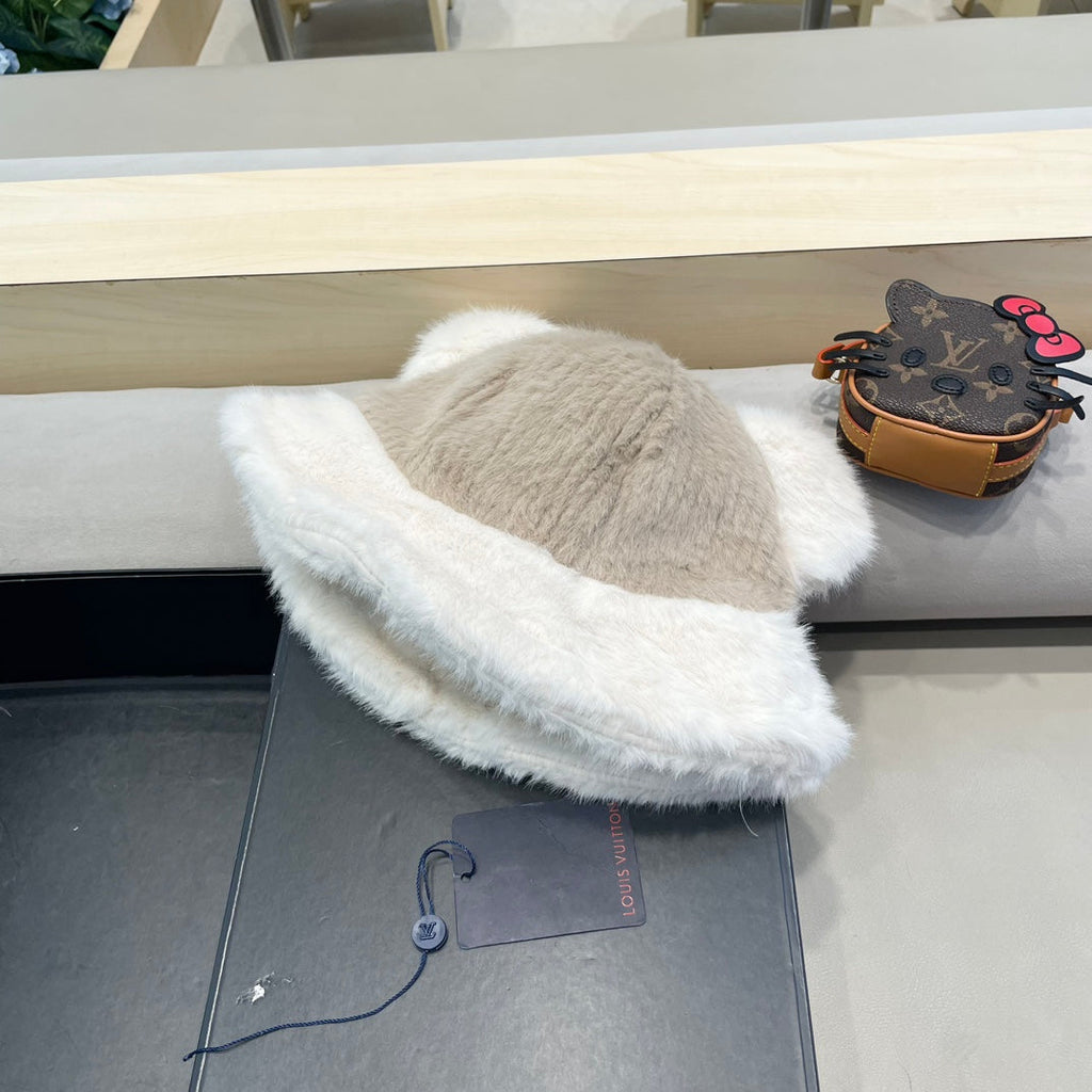 FISHERMAN HAT IN ECRU BEIGE MIX WHITE WOOL AND RABBIT FUR 409758