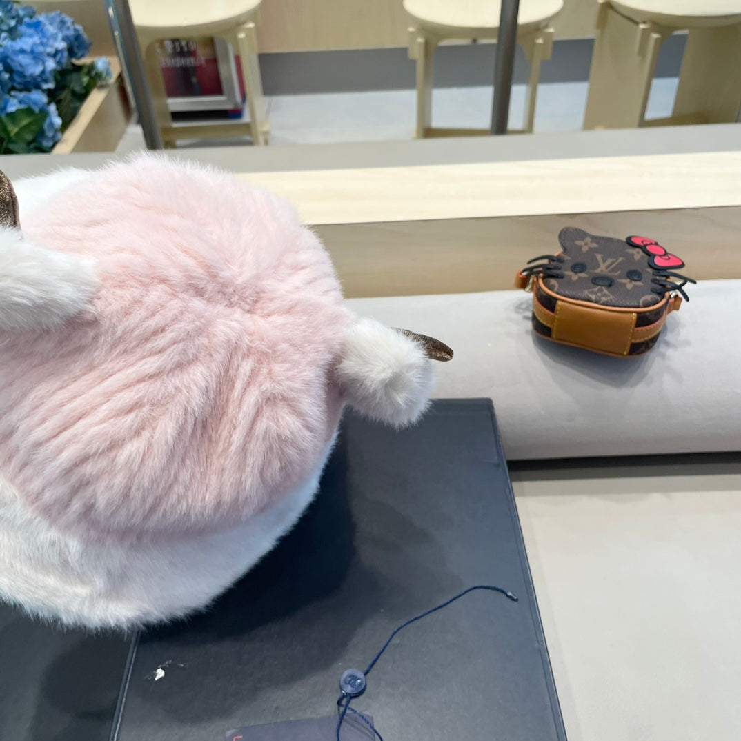 FISHERMAN HAT IN PINK MIX WHITE WOOL AND RABBIT FUR 409760