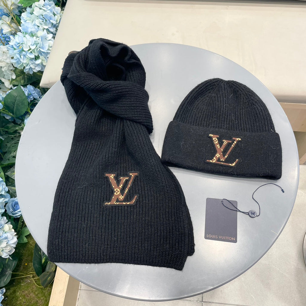 SET CLASSIC SCARF AND HAT IN BLACK WOOL 414785