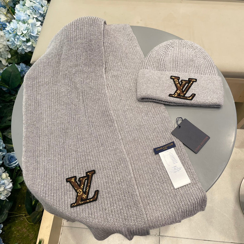 SET CLASSIC SCARF AND HAT IN GRAY WOOL 414787