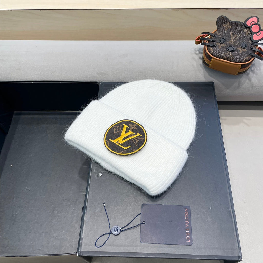 KNITTED BEANIE HAT IN WHITE WOOL AND RABBIT FUR 417753