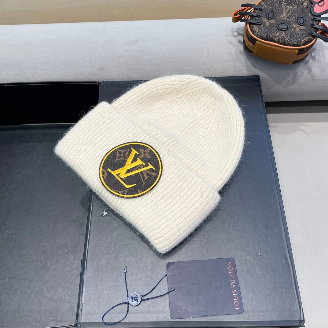 KNITTED BEANIE HAT IN BEIGE WOOL AND RABBIT FUR 417758