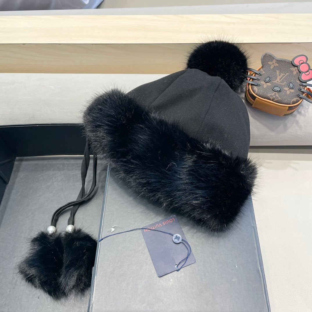 BEANIE HAT IN BLACK WOOL AND COTTON 419744