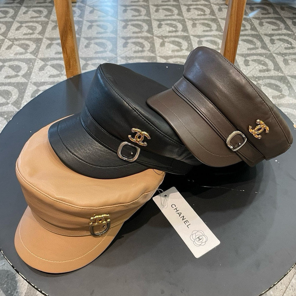 NEWSBOY CAP IN PEANUT BROWN CALFSKIN 421106