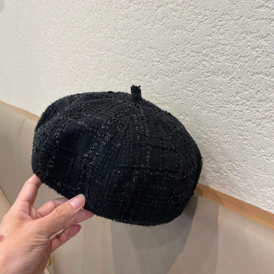 BERET HAT IN BLACK WOOL TWEED 422554