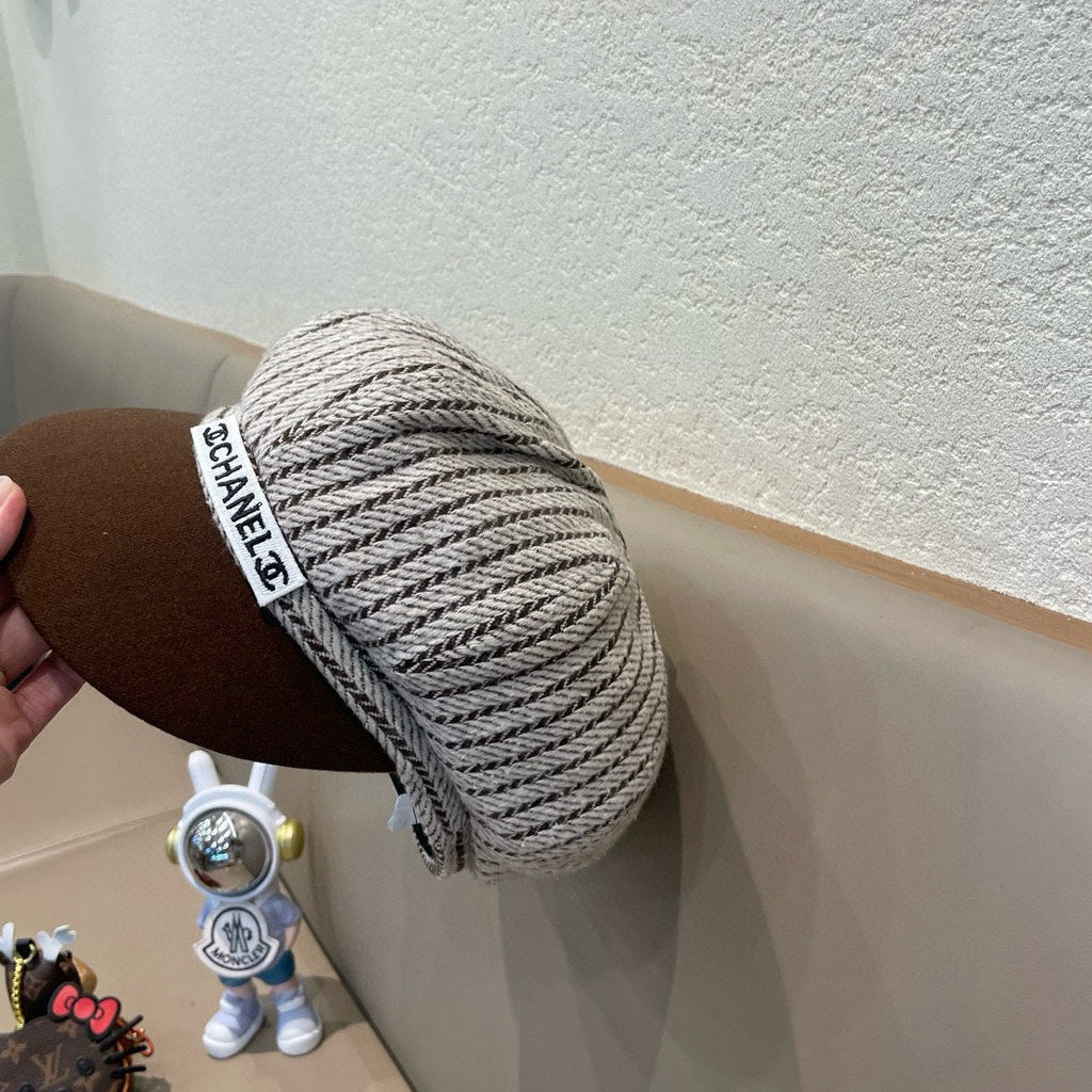 BERET HAT CHOCOLATE BROWN MIX WHITE 422561