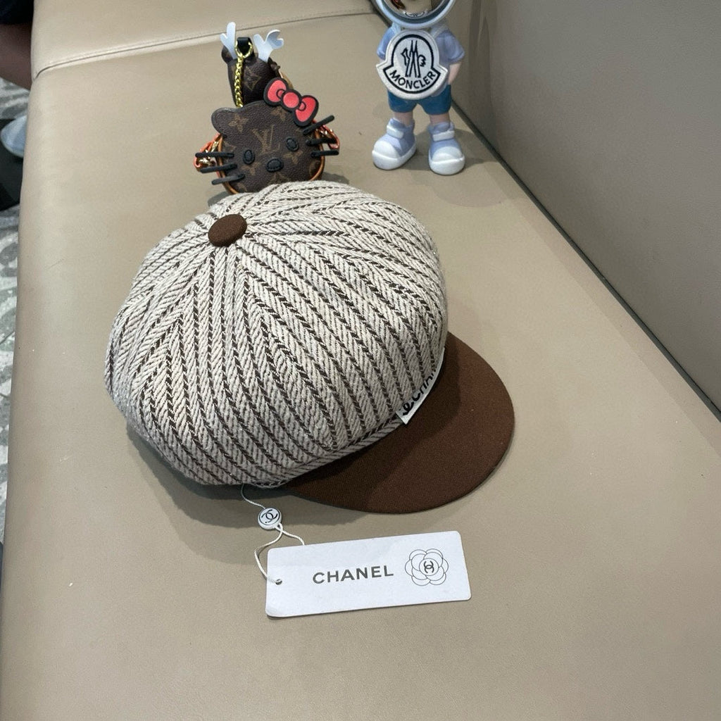 BERET HAT CHOCOLATE BROWN MIX WHITE 422561