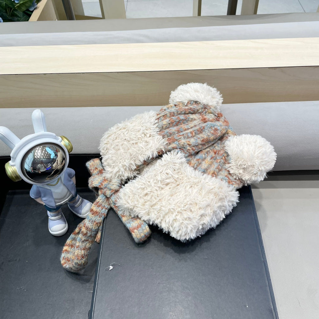 KNITTED BEANIE HAT IN COLORFUL WOOL WITH CUTE BEAR EARS 422497