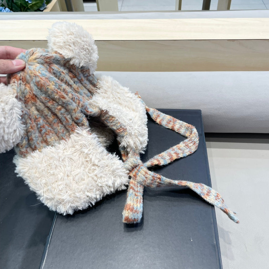 KNITTED BEANIE HAT IN COLORFUL WOOL WITH CUTE BEAR EARS 422497