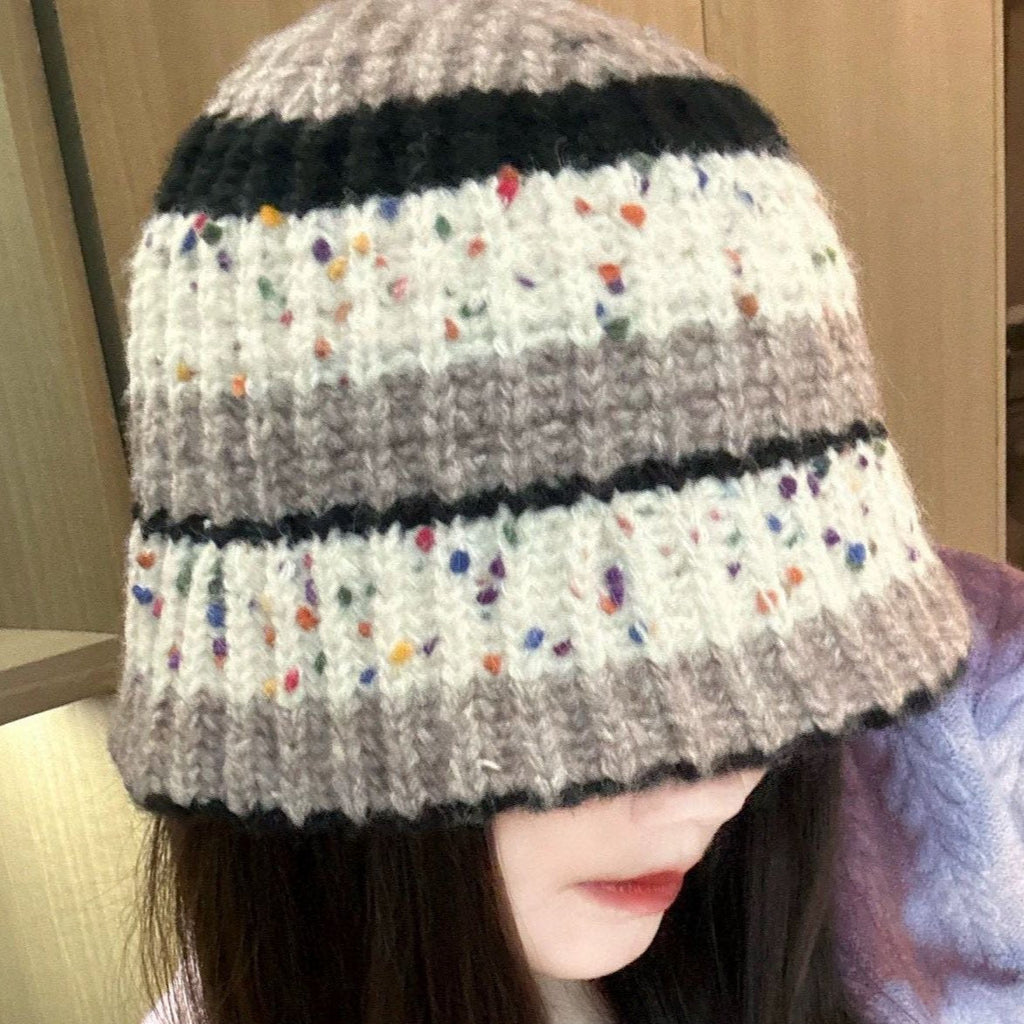 STRIPED KNITTED BUCKET HAT COLORFUL 428101