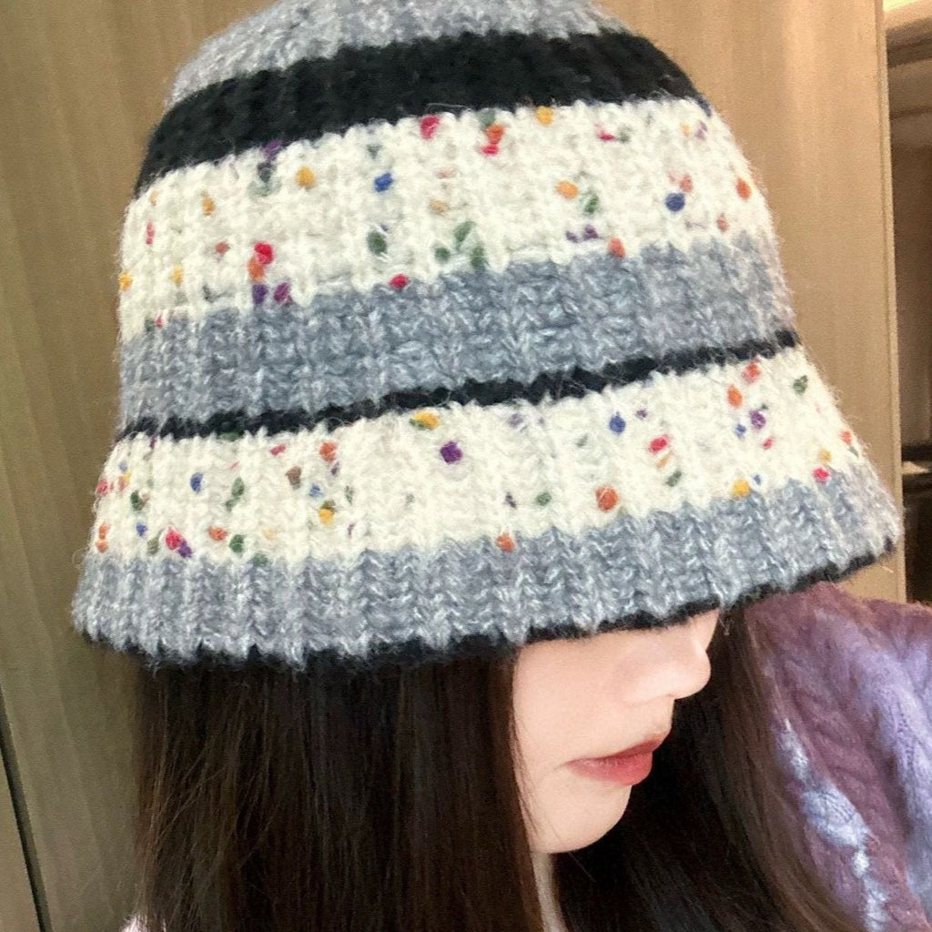 STRIPED KNITTED BUCKET HAT COLORFUL 428103