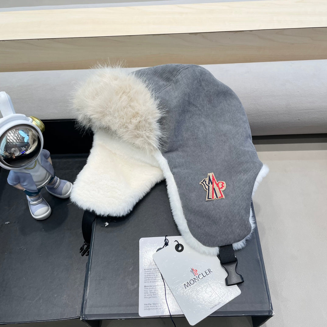 AVATOR HAT IN STEEL GRAY CORDUROY AND FLEECE-LINED 434983