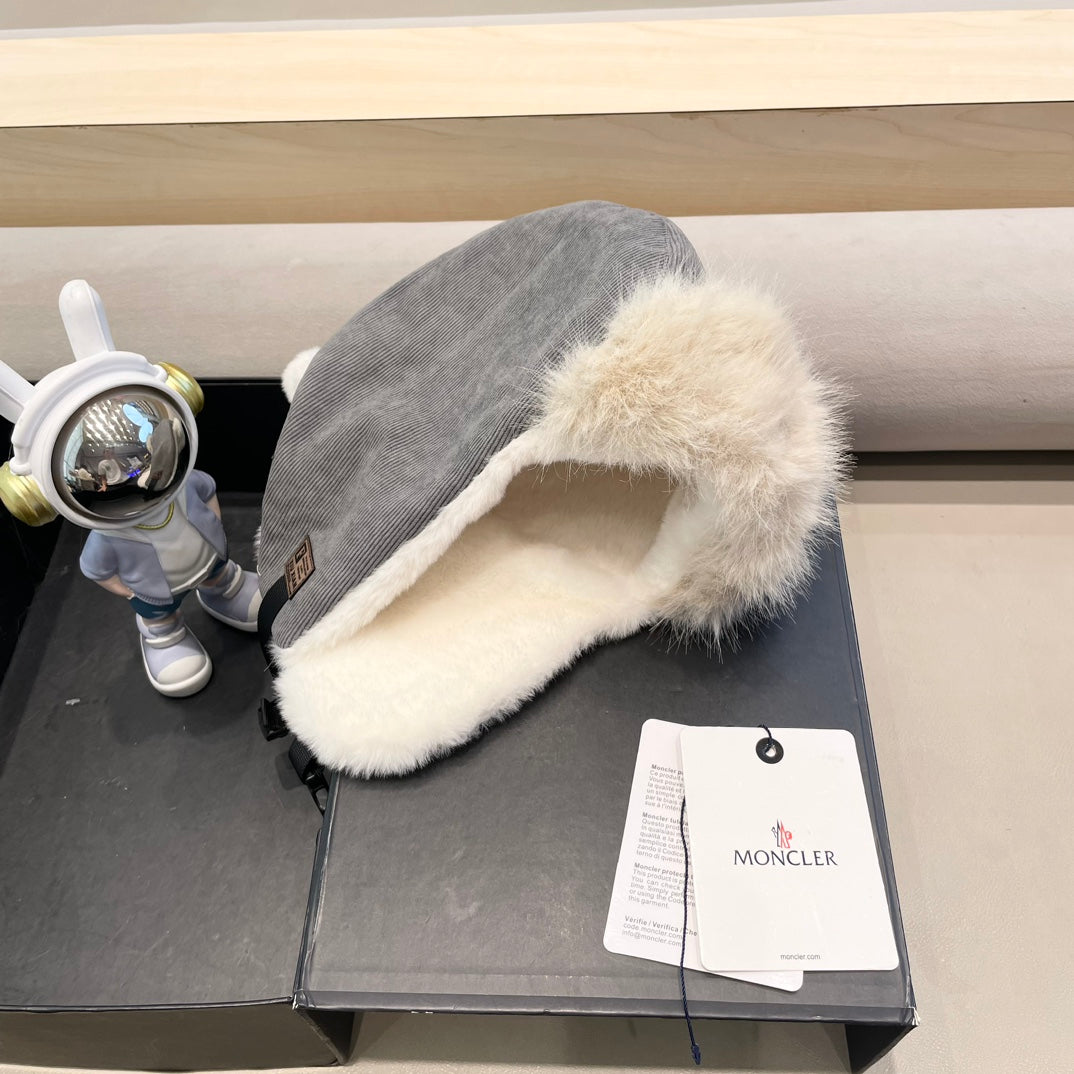 AVATOR HAT IN STEEL GRAY CORDUROY AND FLEECE-LINED 434983