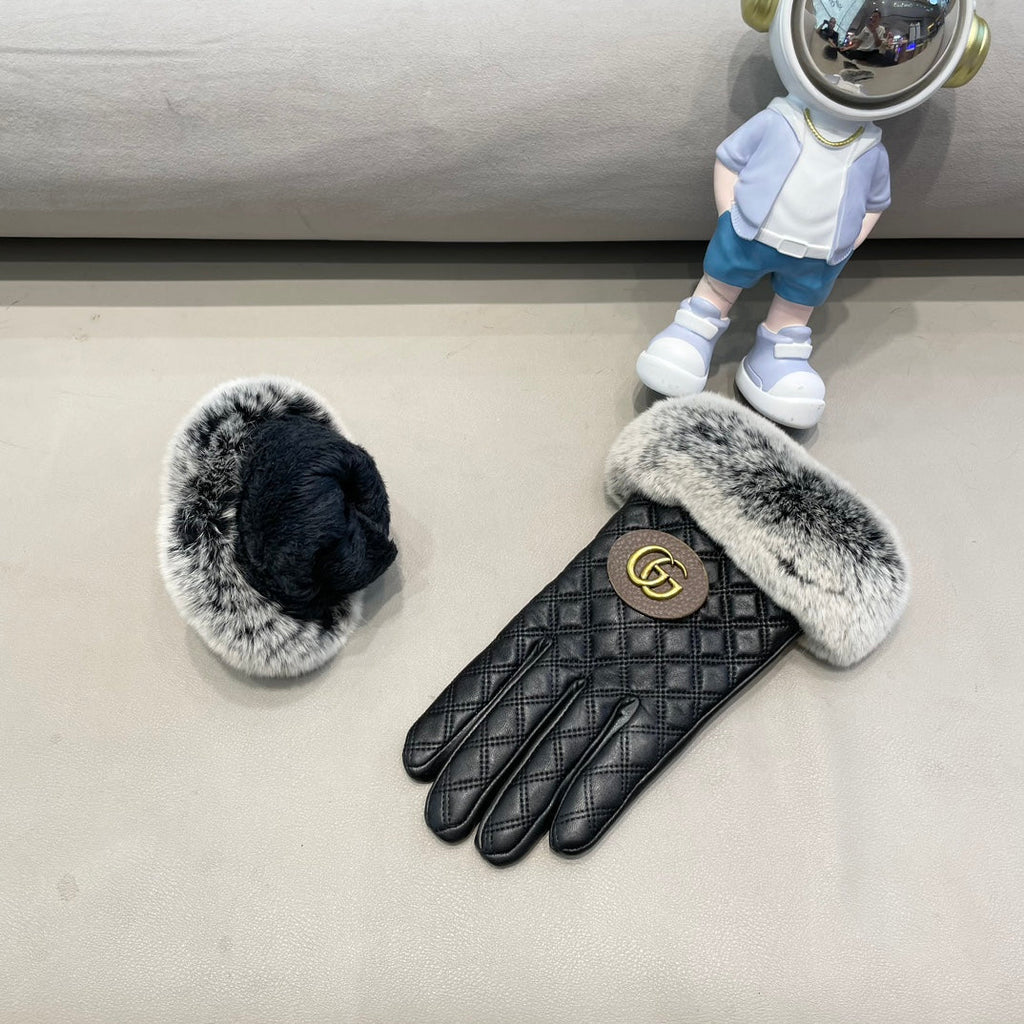 TOUCHSCREEN GLOVES IN BLACK LAMBSKIN AND RABBIT FUR 429210