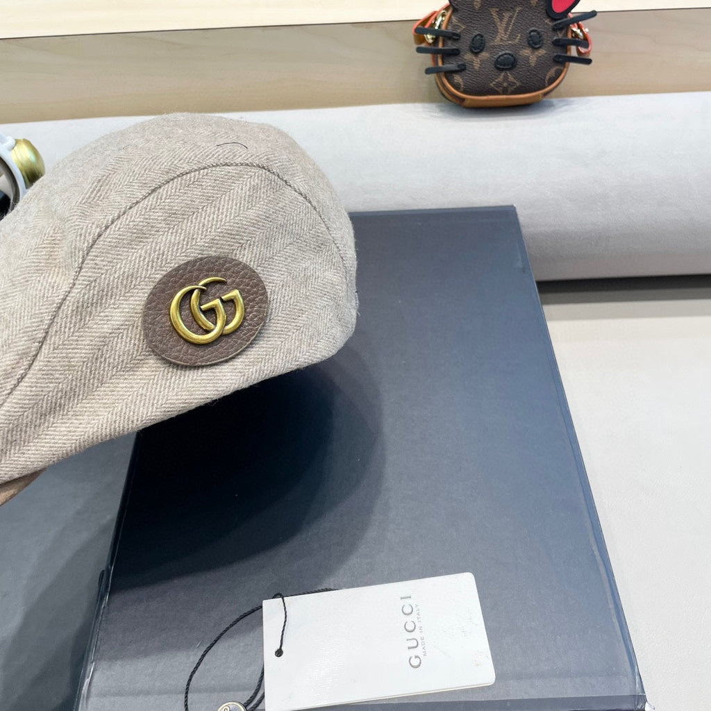 BERET RETRO HAT IN KHAKI BROWN CASHMERE 431369