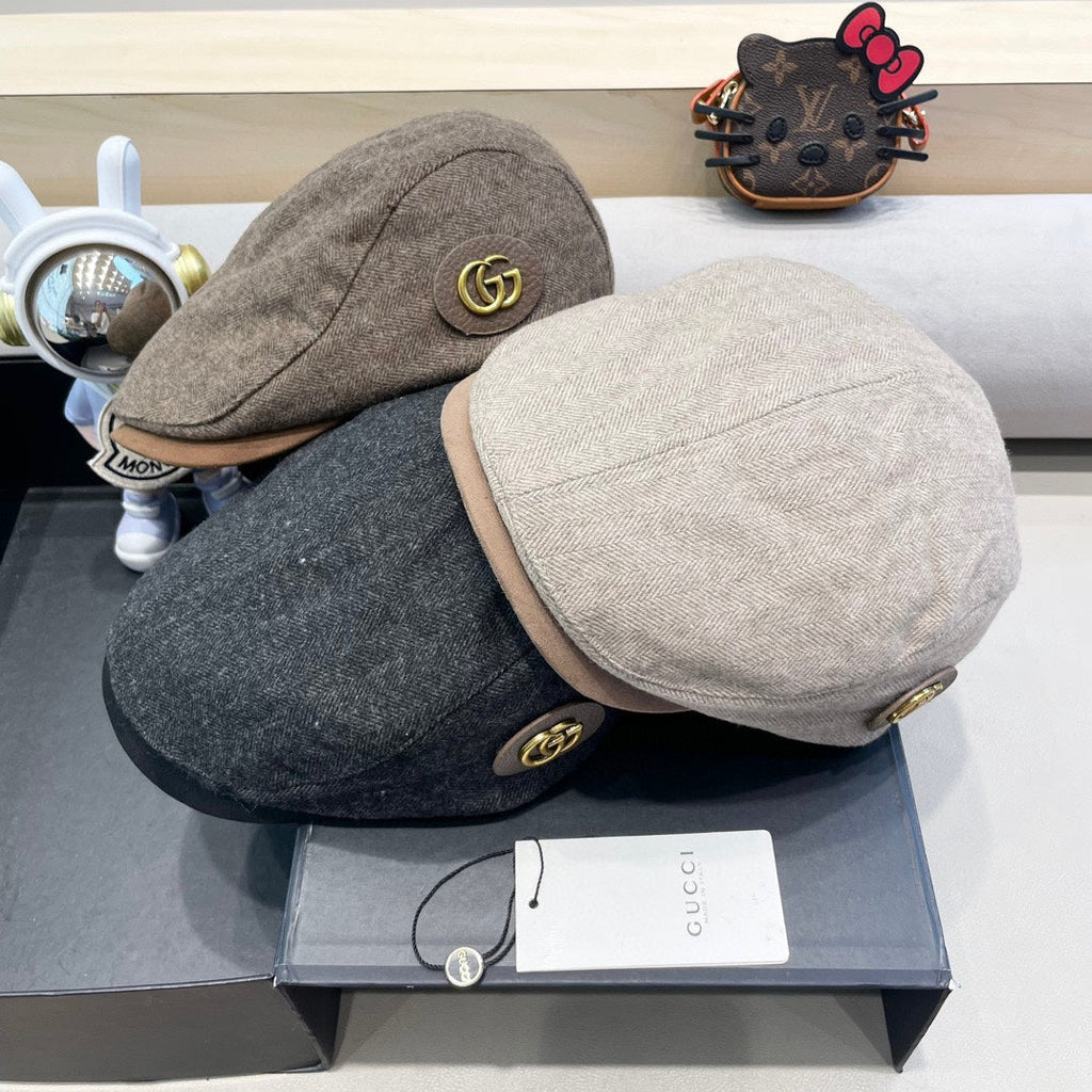BERET RETRO HAT IN KHAKI BROWN CASHMERE 431369