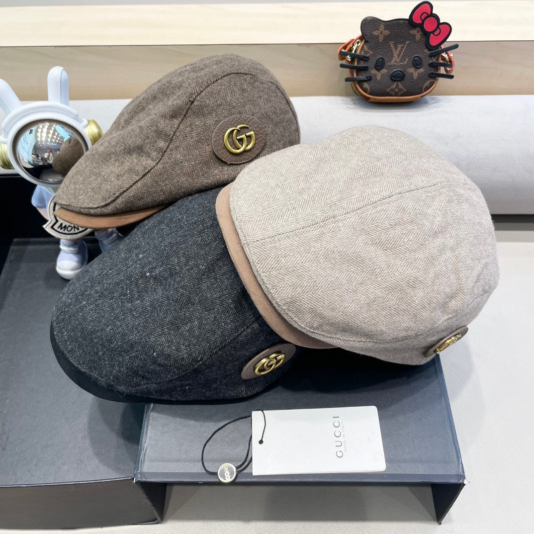 BERET RETRO HAT IN KHAKI BROWN CASHMERE 431369