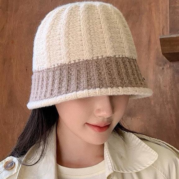 KNIT BUCKET HAT IN BEIGE MIX MEDIUM BROWN WOOL 431640