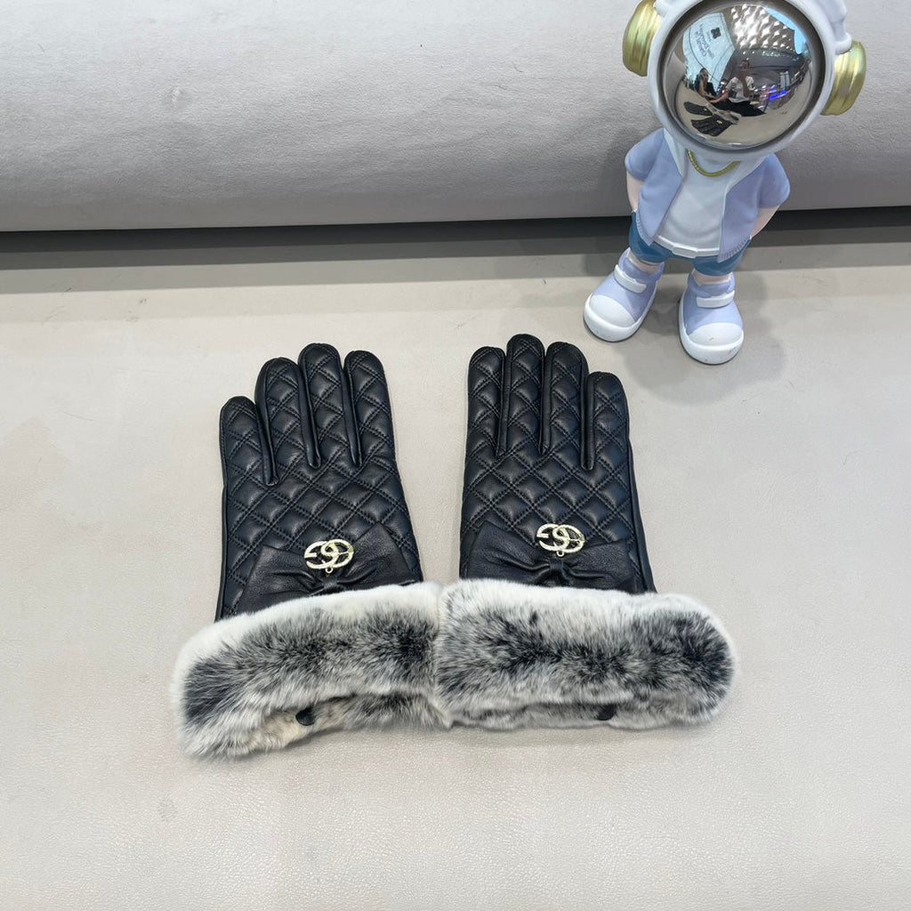 GLOVES WITH BOW IN BLACK LAMBSKIN AND RABBIT FUR 432556