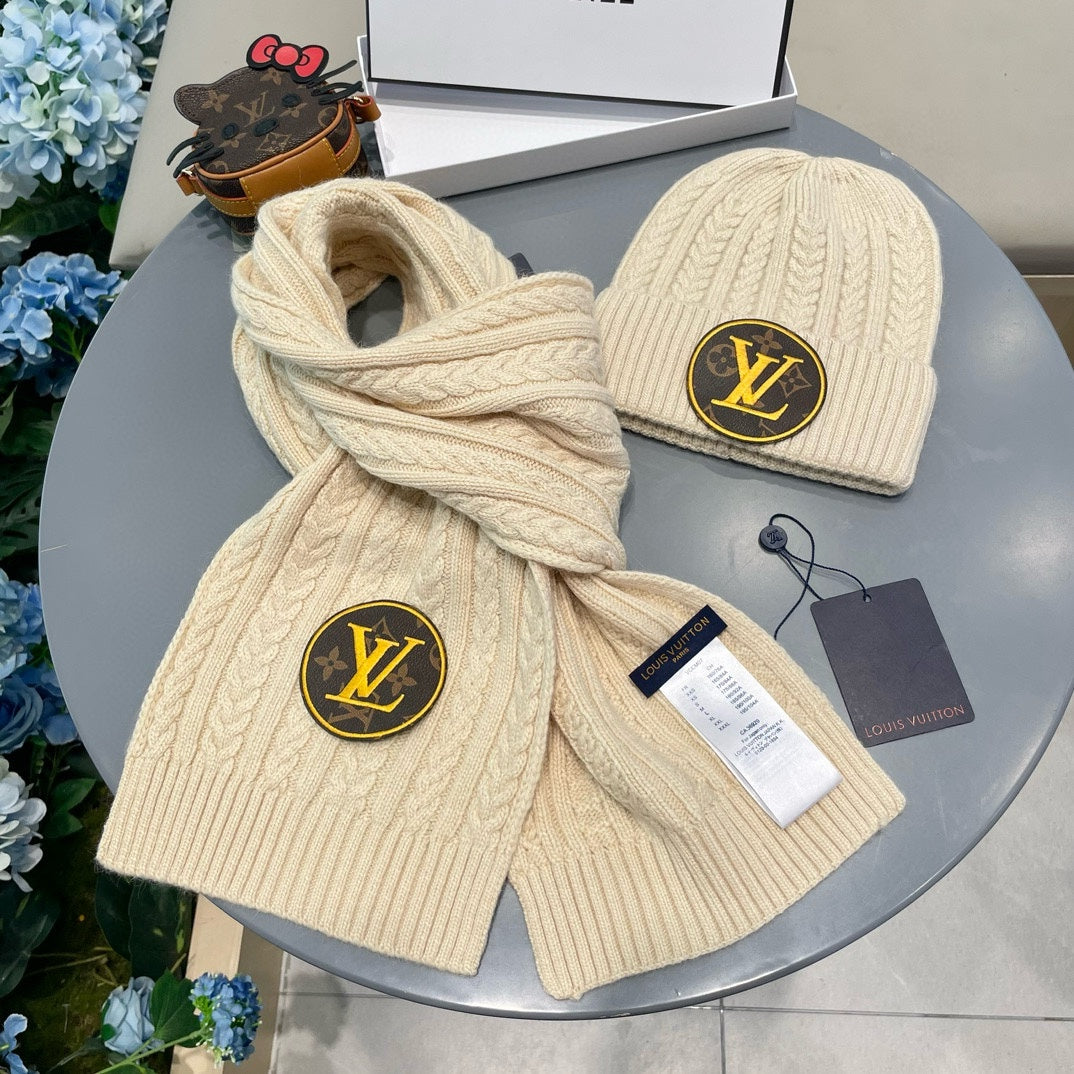 SET SCARF AND HAT IN CREAM BEIGE WOOL 434609
