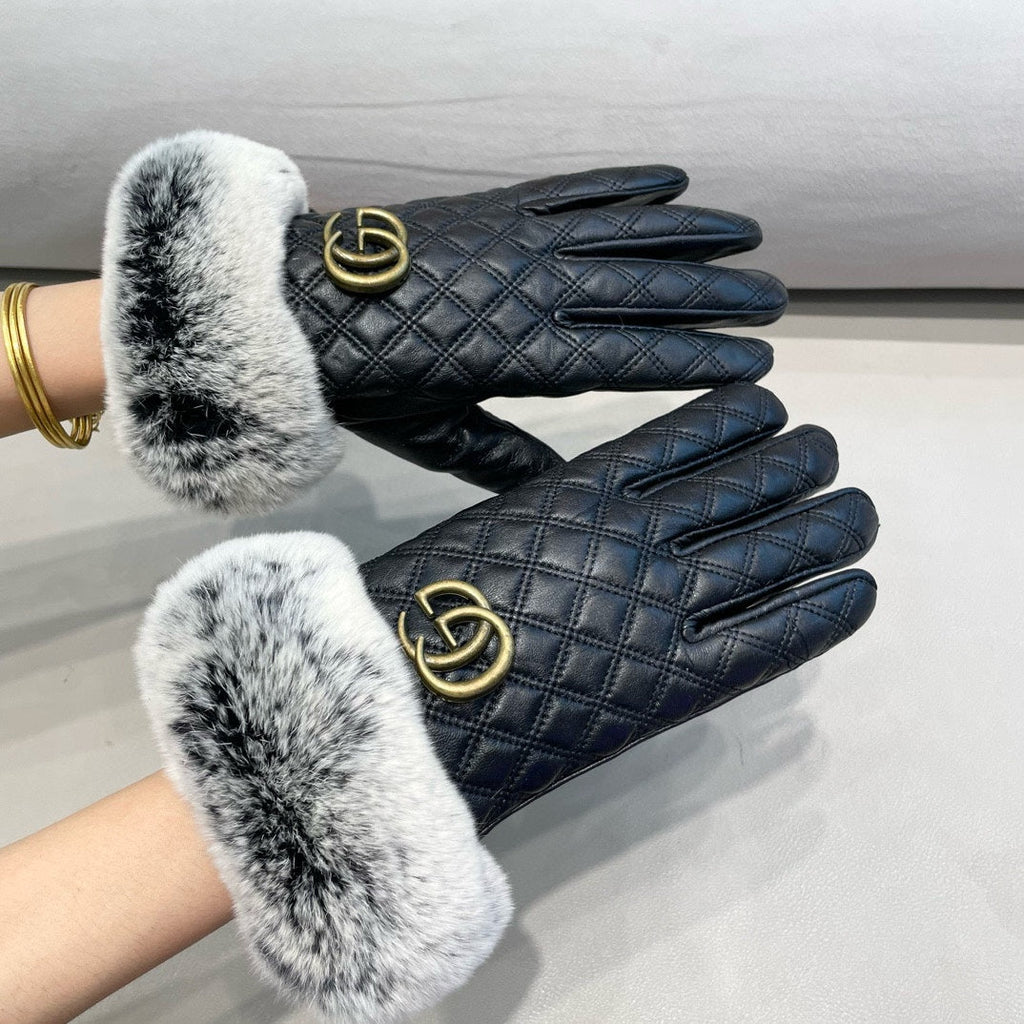 TOUCHSCREEN GLOVES IN BLACK RABBIT FUR AND LAMBSKIN 444433
