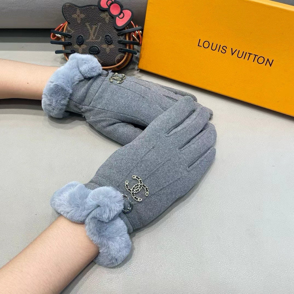 GLOVES IN SHARK GRAY WOOL WITH RABBIT FUR 458522