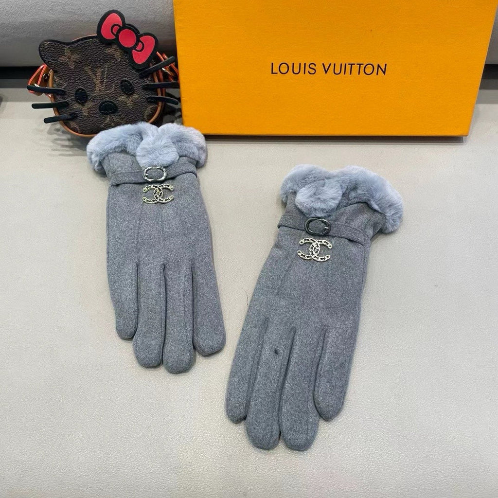 GLOVES IN SHARK GRAY WOOL WITH RABBIT FUR 458522